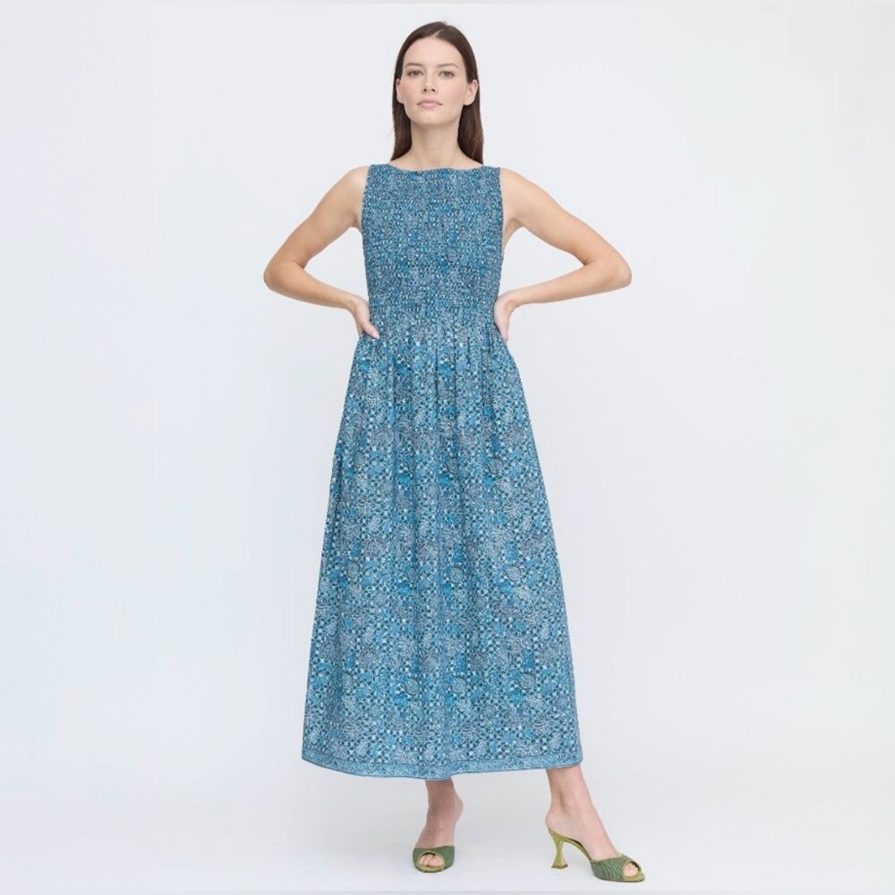 NWT Hill House Home The Cosima Nap Dress - Navy Calico Trellis Size XS - Picture 3 of 5
